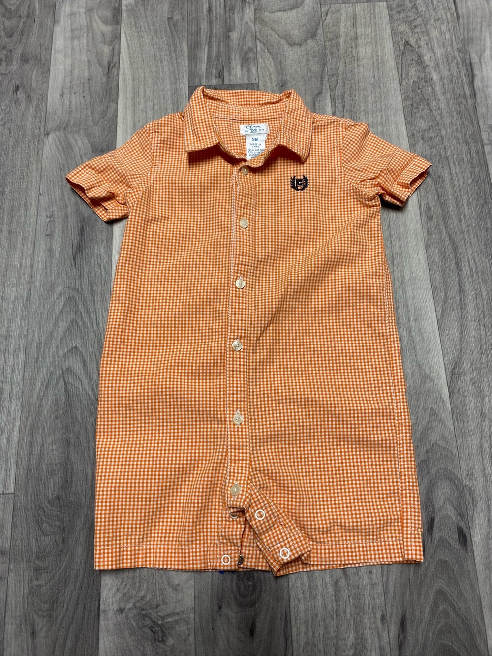 Chaps Orange Gingham Short-Sleeve One-Piece Bodysuit
